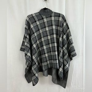 Theory Black and White Plaid Poncho